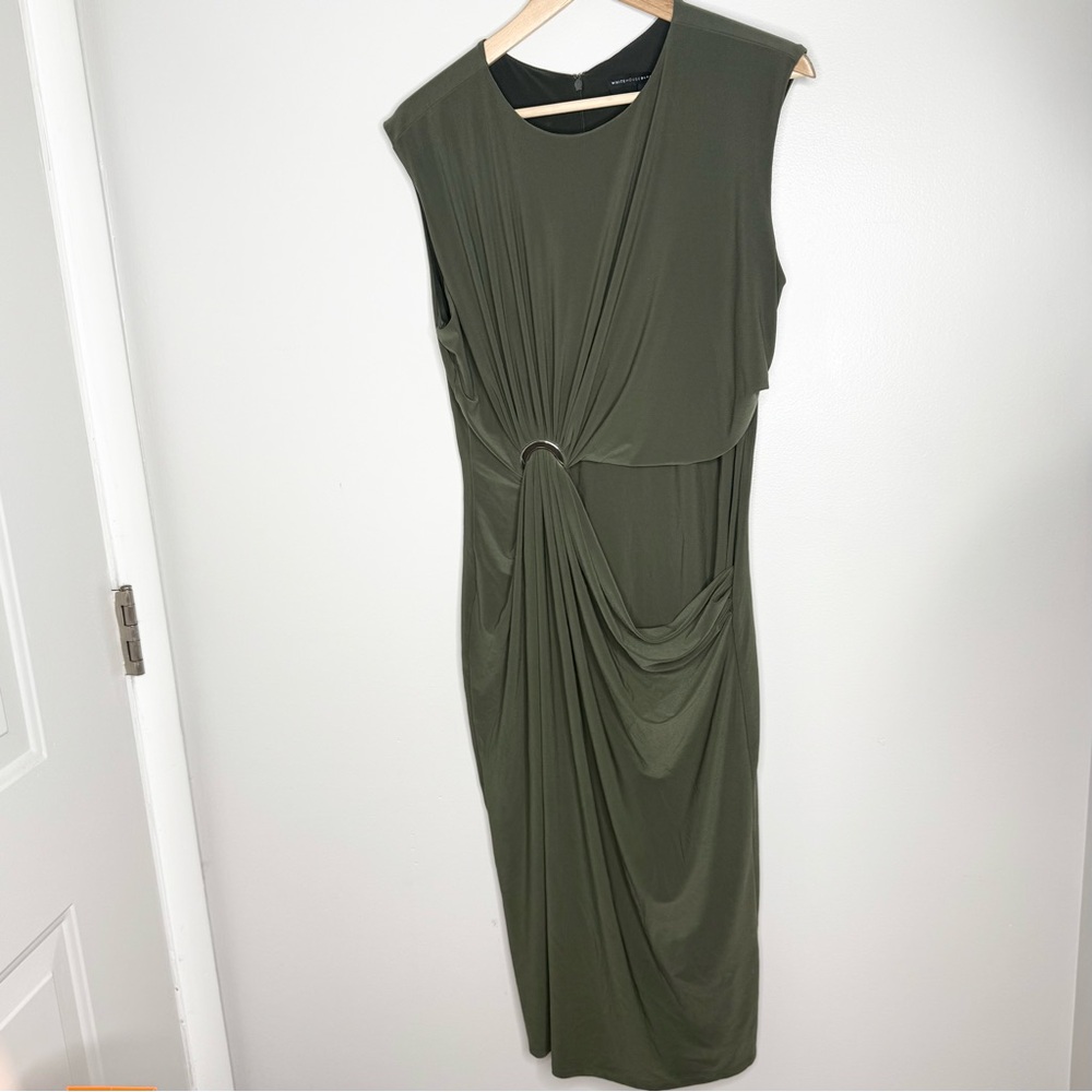 White House Black Market Women’s Size Large Olive Green Midi Dress Cap Sleeve